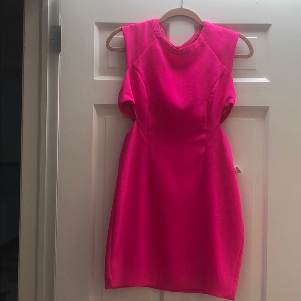 Hot Pink Bodycon dress with back slits